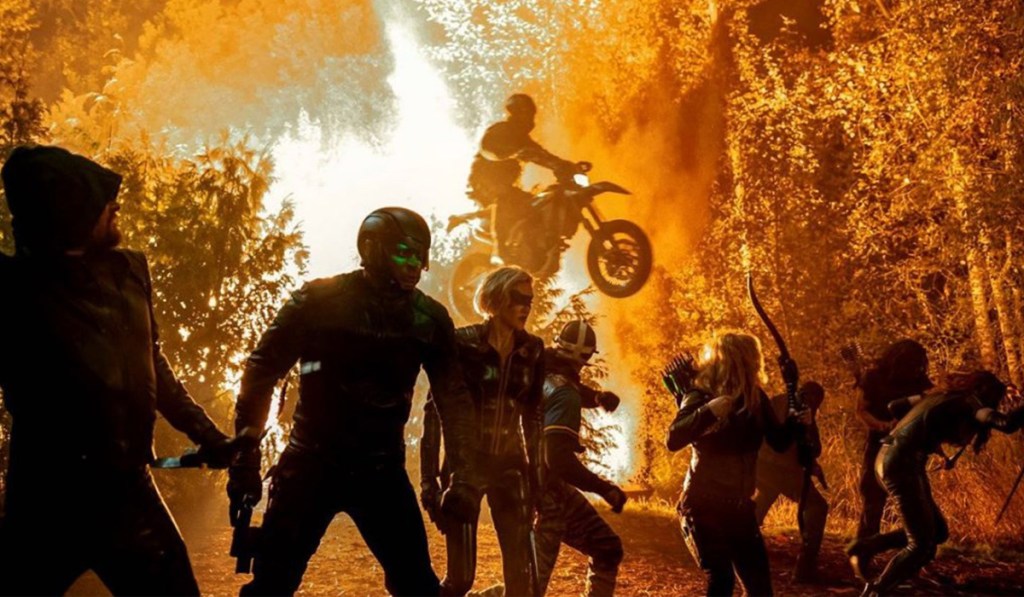 Scene from ARROW Motorcyle jumping explosion