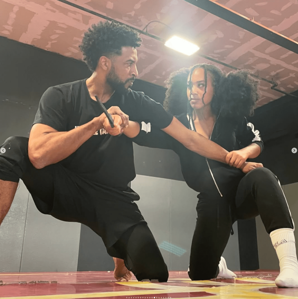 Marcus Vincios Maciel and Shaina West rehearsing the fight sequence